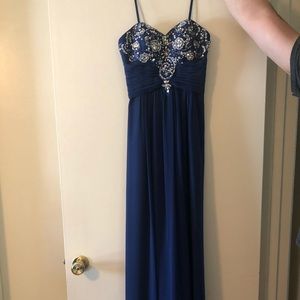 Navy blue strapless prom dress (size 1/2)
